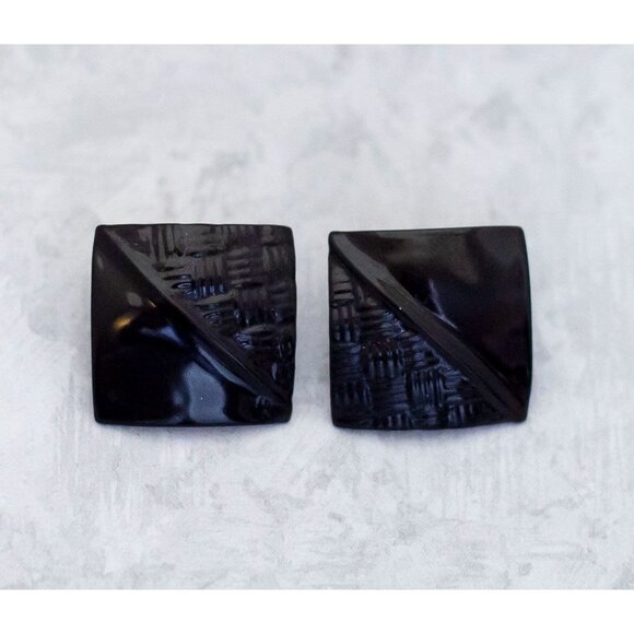 Vintage Black Square Geometric Gothic Stud Earrings | CD1 - Picture 1 of 2